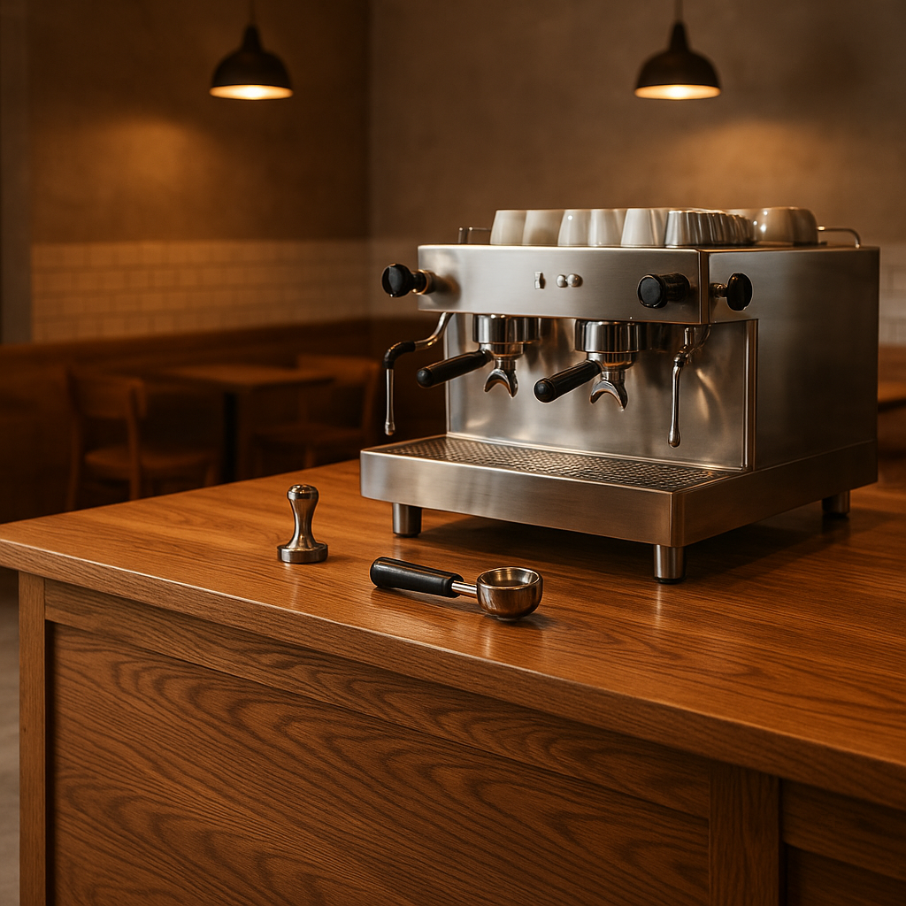Comptoir de café sur mesure en bois et inox