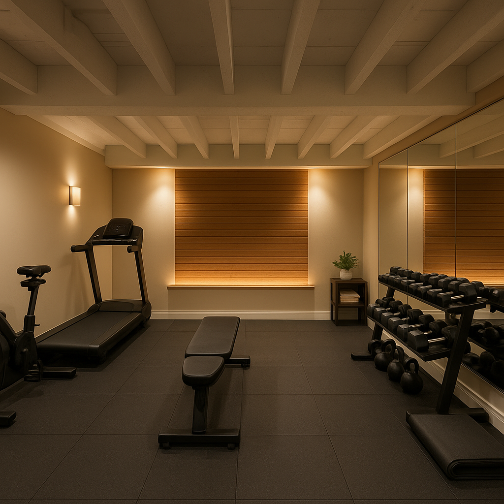 Sous-sol aménagé avec coin gym